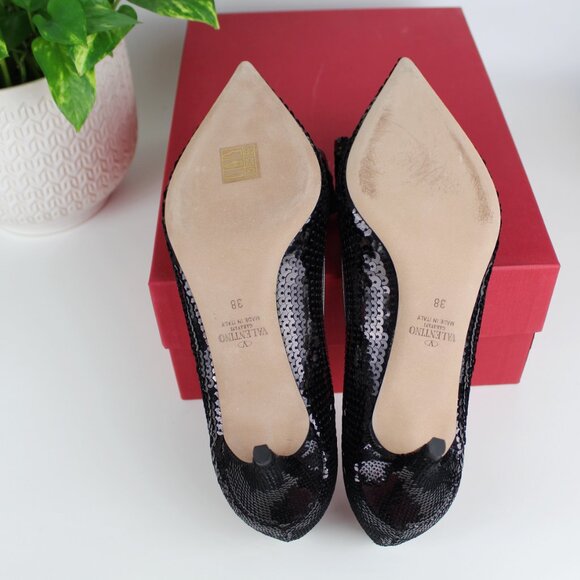 NEW Valentino Sequin Bow Pumps | Black Runway Heels – Party, Events, Date Night - Picture 15 of 16